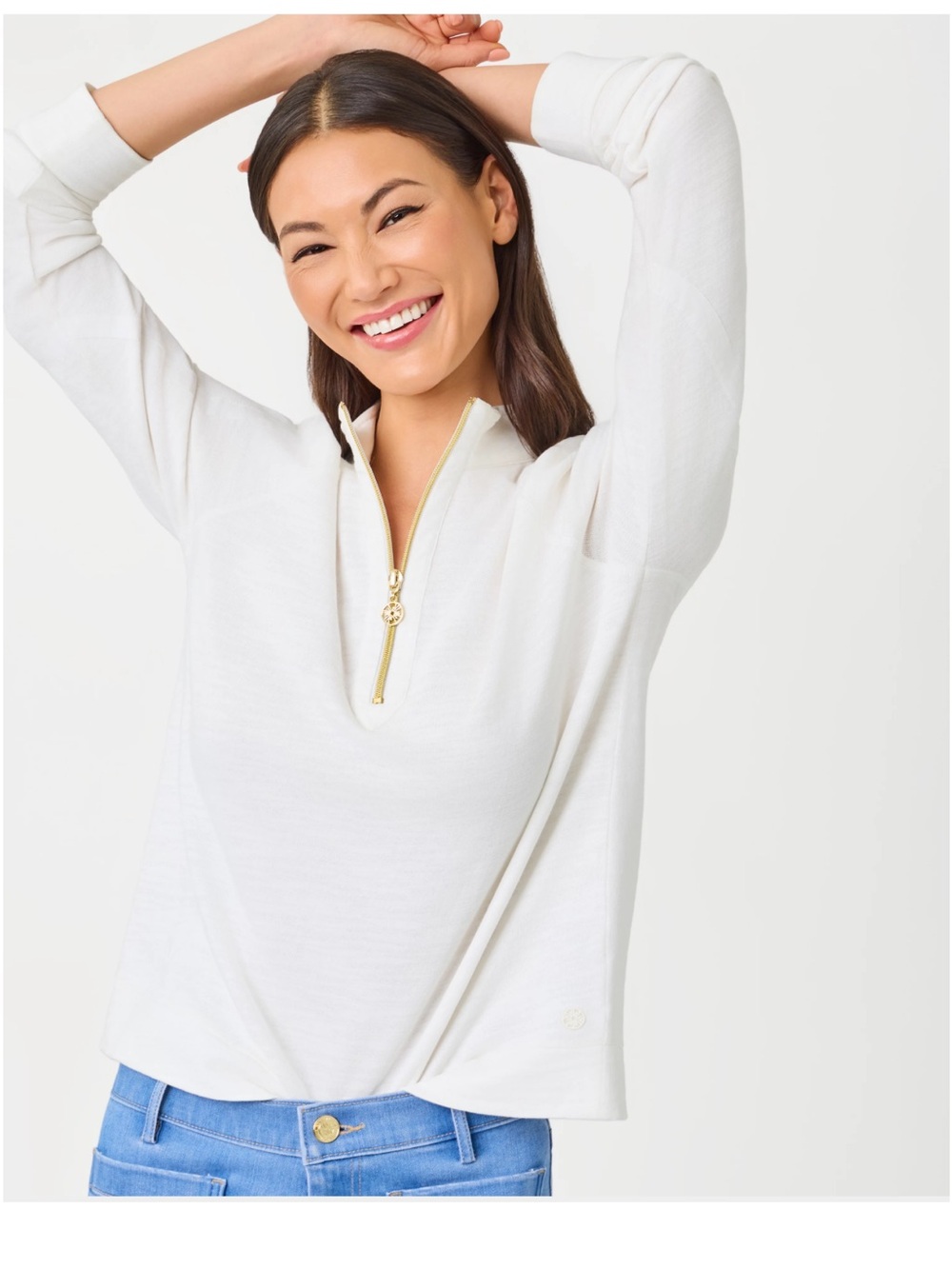 Lilly Pulitzer Ashlee Half-Zip Pullover White with Gold Zip Sz: M